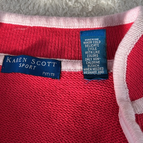 Lauren Scott Sport Zipper Sweater, Petite L, Pink/White, pre-owned - Picture 8 of 8